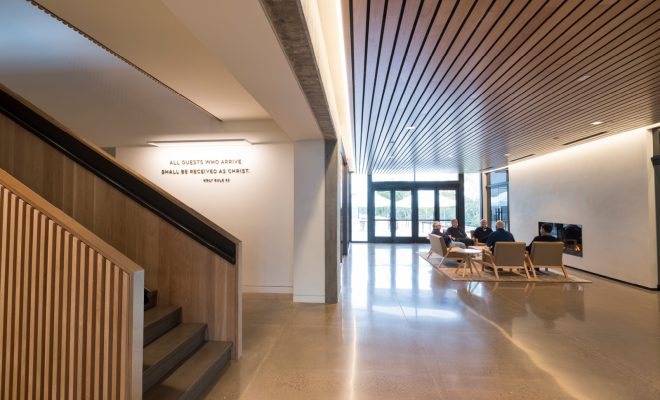 The entry lobby of the guesthouse provides a welcoming place to enter into spiritual renewal and growth.