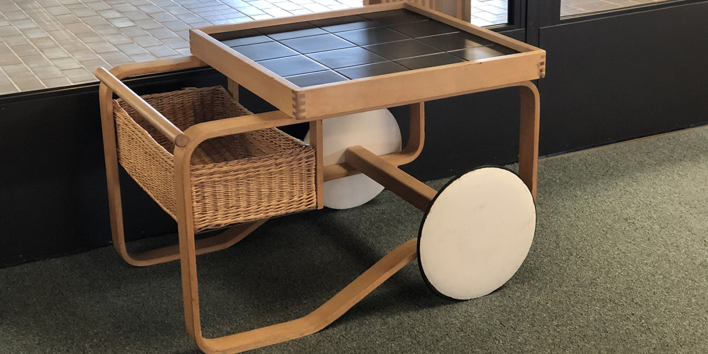 Vintage tea trolley by Alvar Aalto at Mount Angel Abbey.