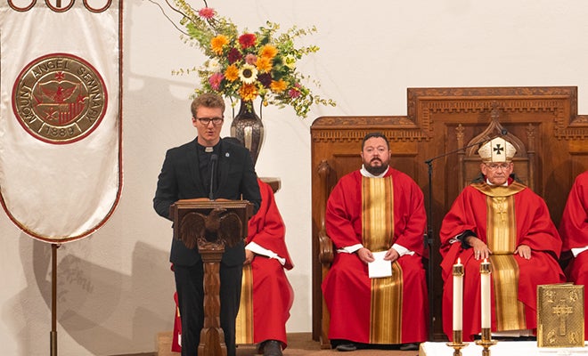 Preaching and sharing the Word of God during the liturgy is a key point of instruction in the Configuration stage of formation at Mount Angel Seminary.