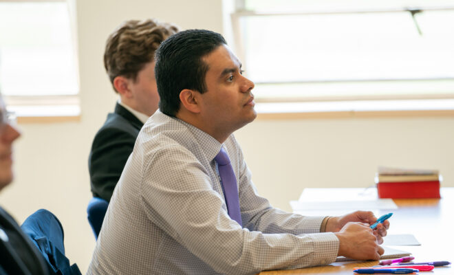 Propaedeutic seminarians learn in the classroom.