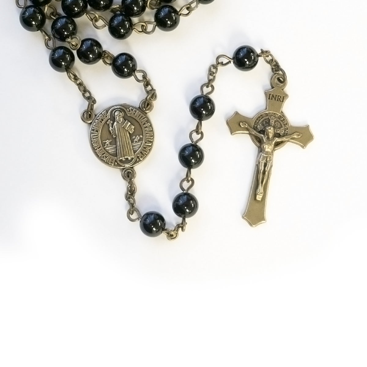St Agatha-Nurse Center Silver Finish St Agatha-Nurse Rosary with 7mm Garnet Lock Link Aurora Borealis Beads Gift Boxed and 1 3/4 x 1 inch Crucifix