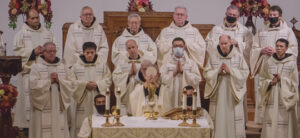 Priest-monks of Mount Angel concelebrate the Sunday Mass.