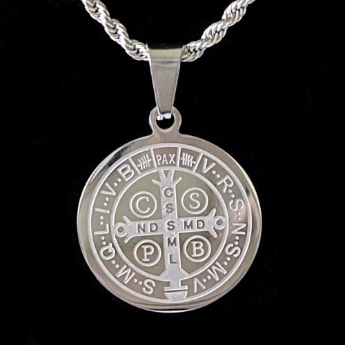 St. Benedict Engraved Medal Necklace 1