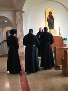 Abbot Jeremy addressing the new postulants