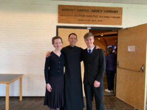 Fr. John Paul with Catherine and Joseph Schneider, two performers for the Lenten Meditation