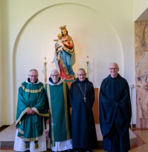Our Jubilarians Abbot Peter, Br. James and Br. Simon with Abbot Jeremy