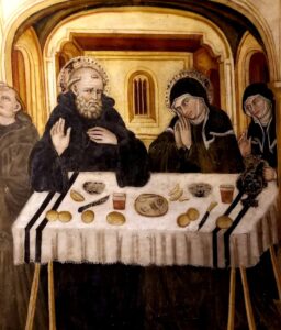 An oblate sent this picture to me on the feast of St. Scholastica. It is a picture of one of the murals in Subiaco. St. Scholastica's face is priceless