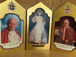 Triptych of St. John Paul II, Divine Mercy image and St. John XXIII