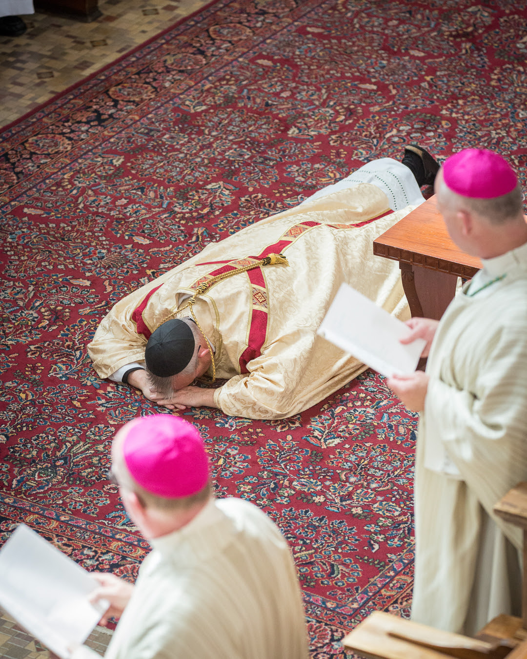Abbot Jeremy prostrating during abbatial blessing